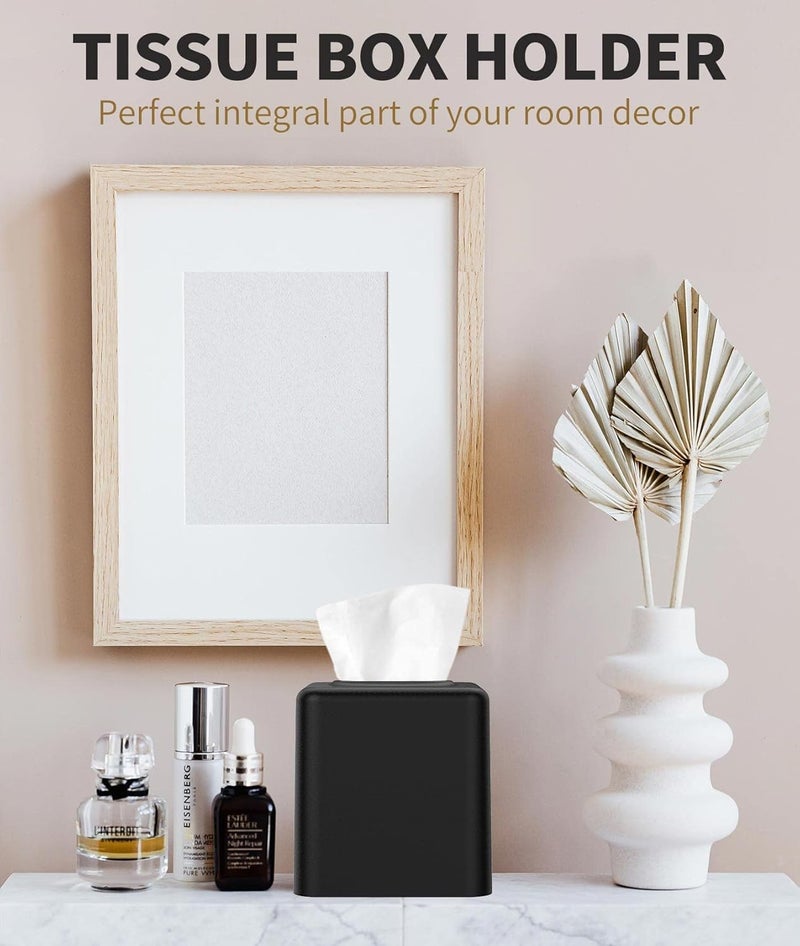 Livelab Tissue Box Cover, Square Metal Tissue Box Holder Modern Decor Facial Napkin Holder Tissue Box Dispenser for Bathroom Vanity Countertop, Living Room, Bedroom, Office - Black - Image 2